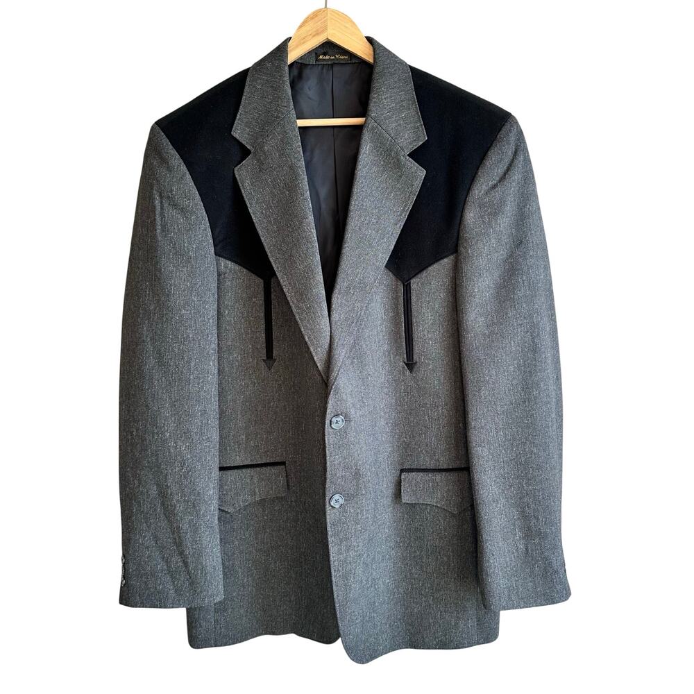Circle S Vintage Western Suit Jacket Gray Black 44Long
